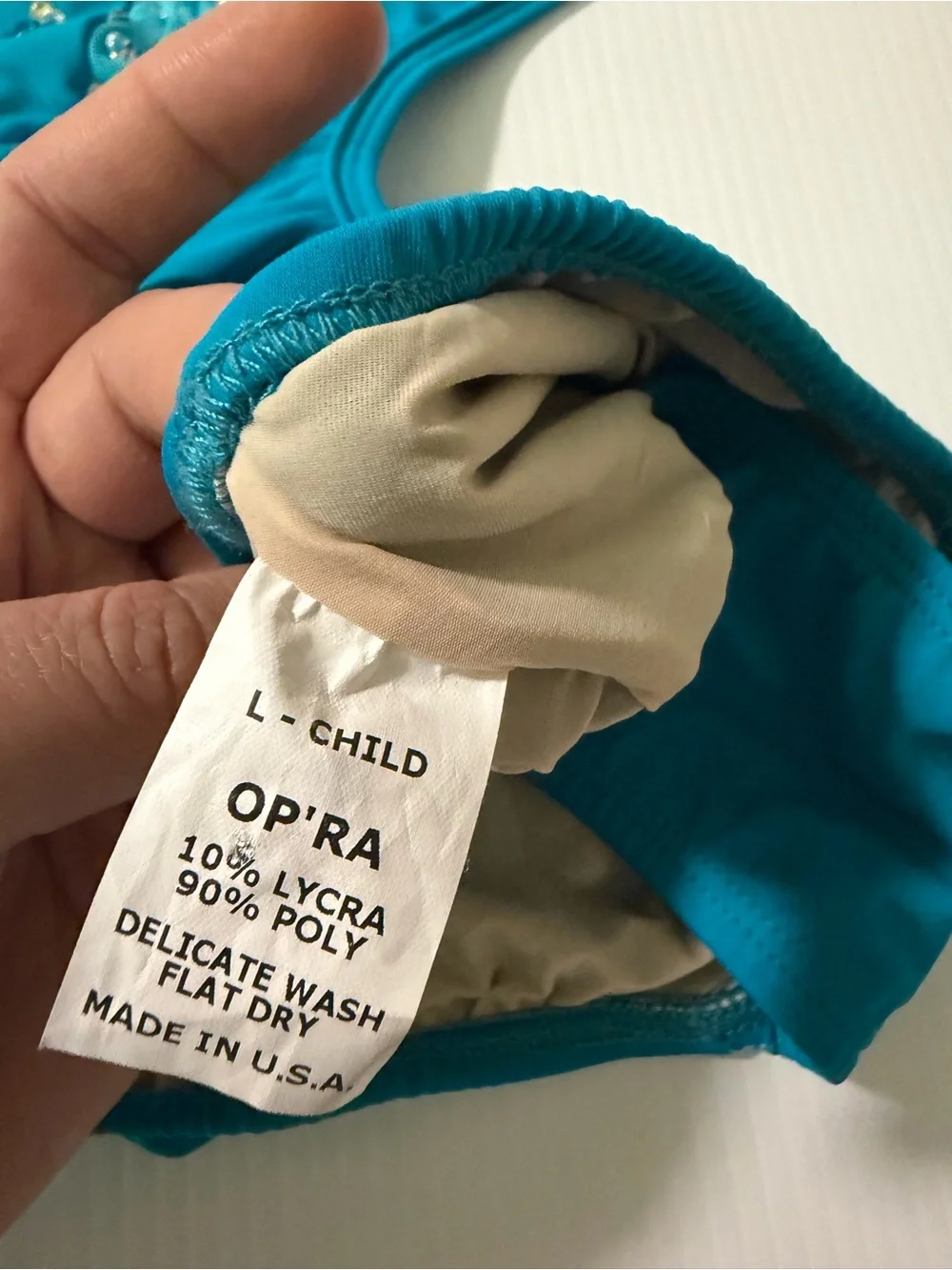 Opra solo custom dance costume leotard cutout illusion teal aqua LC-large child